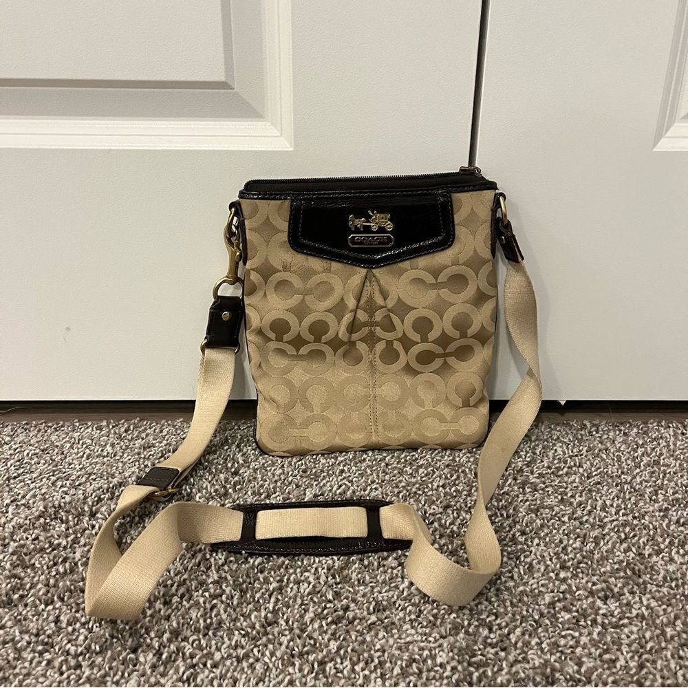 COACH Madison Dotted Op Art Swingpack Brown and Tan Crossbody
